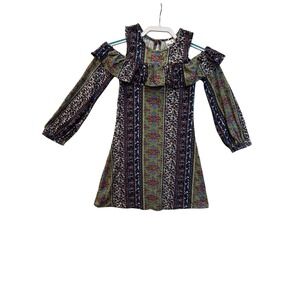 Rare Edition Girls Cold Shoulder‎ Ruffle Print Dress Size 12